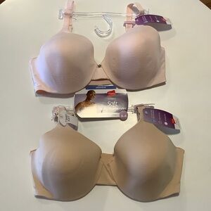 PAIR Hanes Ultimate Soft Underwire T-Shirt Bra 38B NWT Nude & Blush